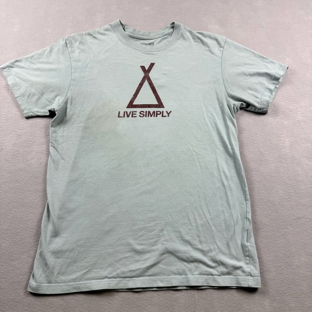 Patagonia Shirt Mens M Light Blue  Live Simply Tent Logo Graphic Tee Camping